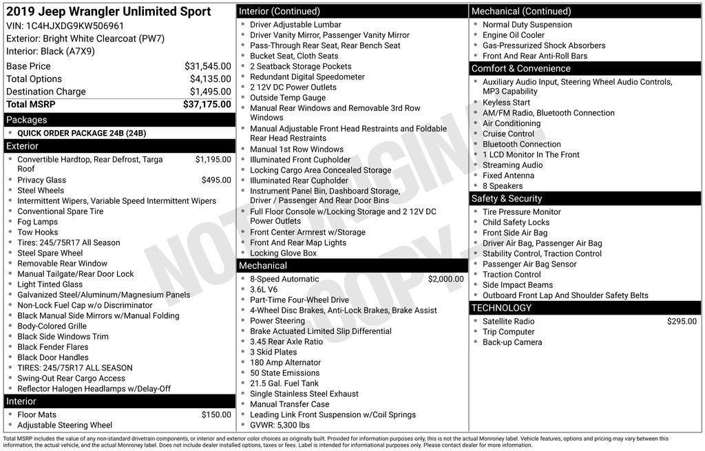 2019 Jeep Wrangler Unlimited Sport