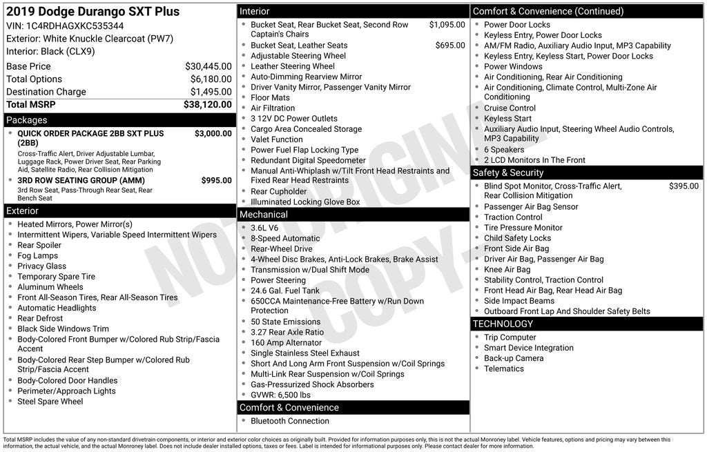 2019 Dodge Durango SXT Plus RWD