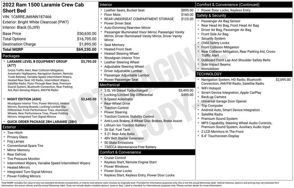 2022 RAM 1500 Laramie Crew Cab 4x2 5'7" Box