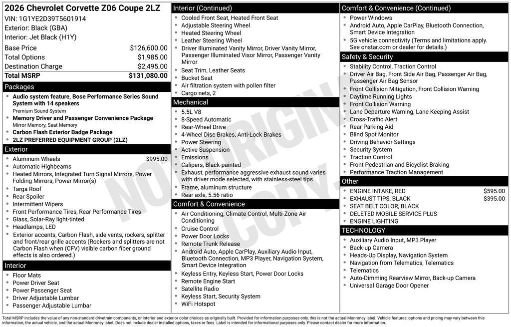 2026 Chevrolet Corvette Z06 2LZ