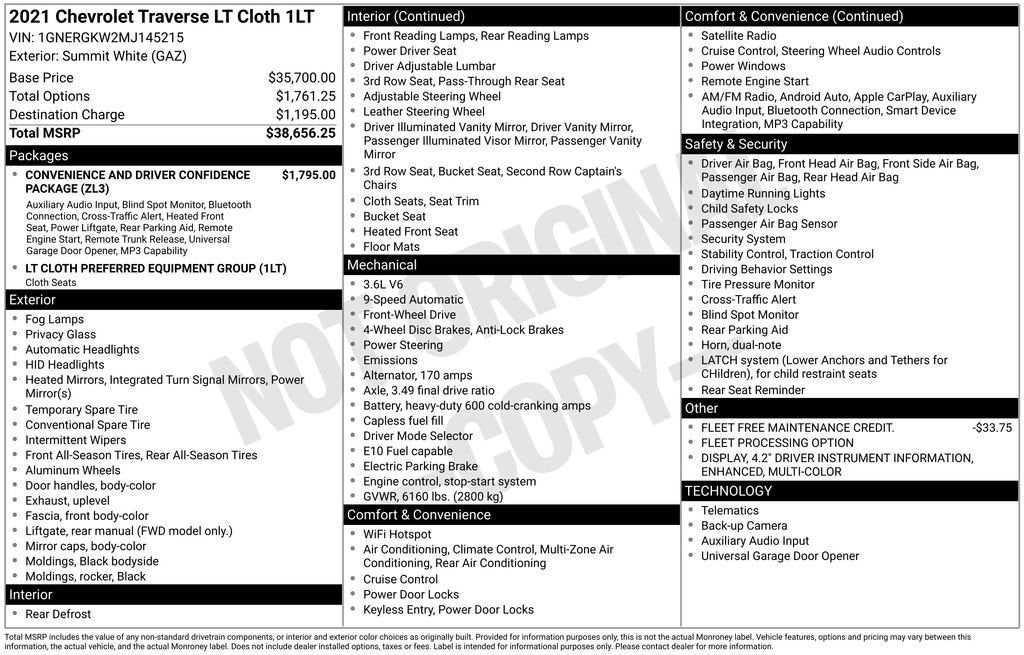 2021 Chevrolet Traverse LT Cloth