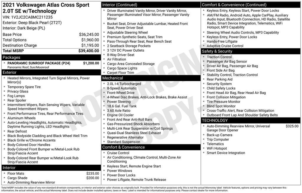 2021 Volkswagen Atlas Cross Sport 2.0T SE w/Technology