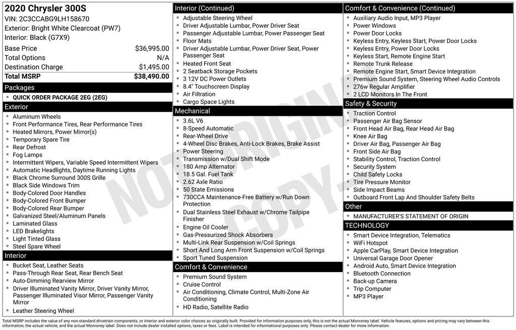 2020 Chrysler 300 300S