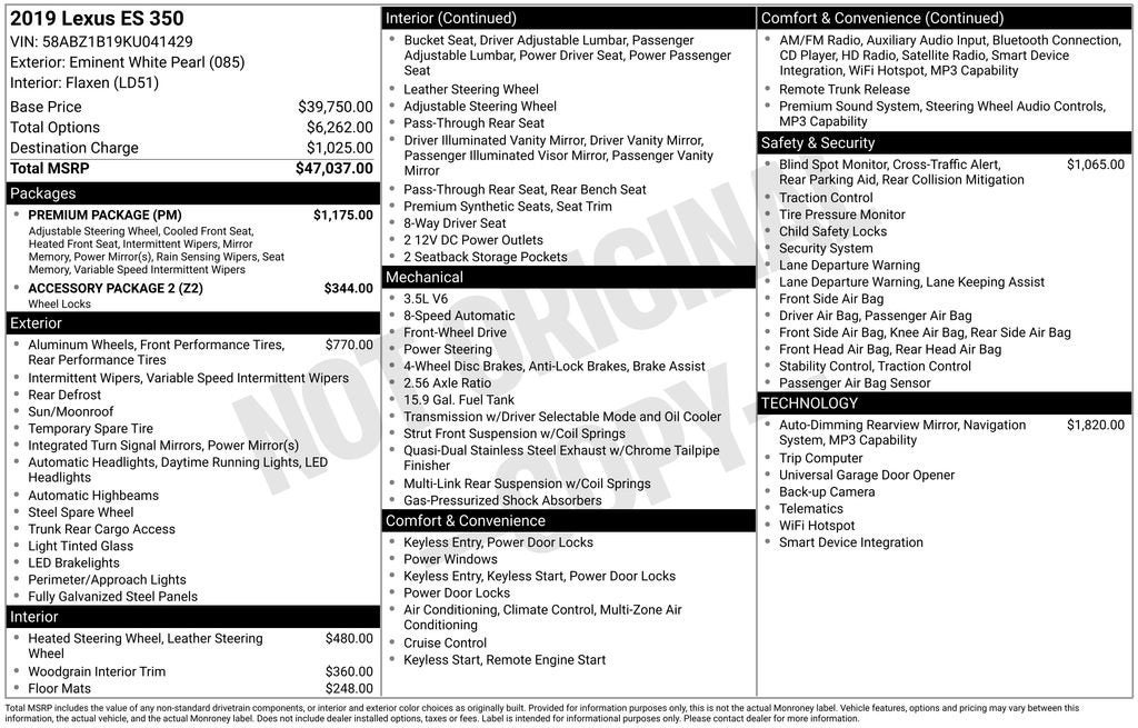2019 Lexus ES ES 350