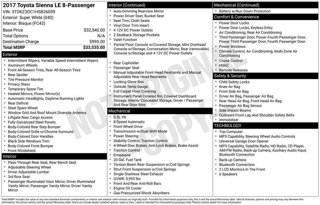 2017 Toyota Sienna LE Auto Access Seat