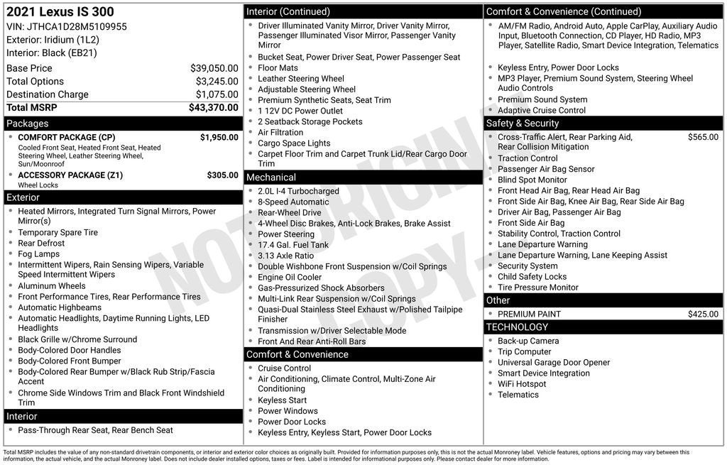 2021 Lexus IS IS 300
