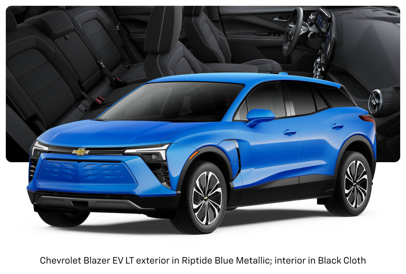 Chevrolet Blazer EV LT exterior in Riptide Blue; interior in Black Cloth