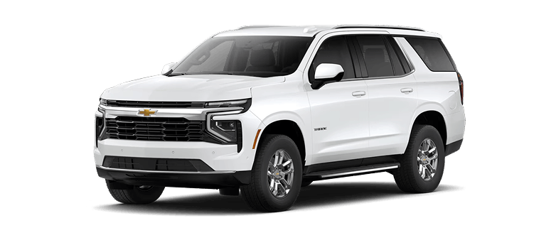 White Chevrolet Tahoe SUV shown in a front three-quarter view.
lt: