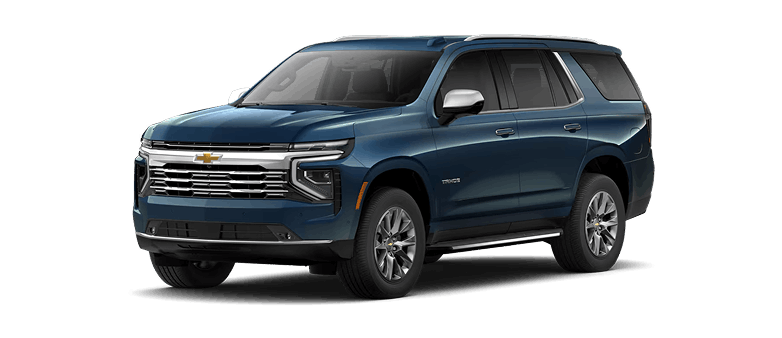 Blue Chevrolet Tahoe Premier SUV shown in a front three-quarter view.